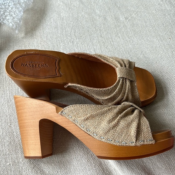 Swedish Hasbeens NWT Rafia Textile Bow Slip In Clog Sandal Retro Love 🌸❤️🙏 - Picture 4 of 10